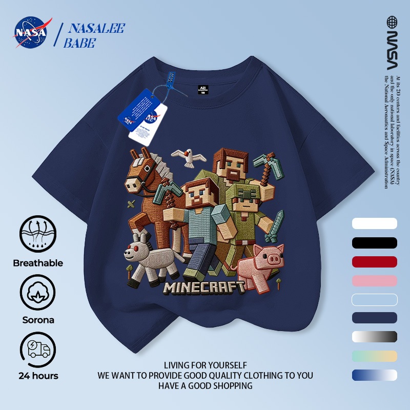 Áo phông in họa tiết thương hiệu NASA, tay ngắn cho nam nữ trẻ em, giao hàng trong 24 giờ.