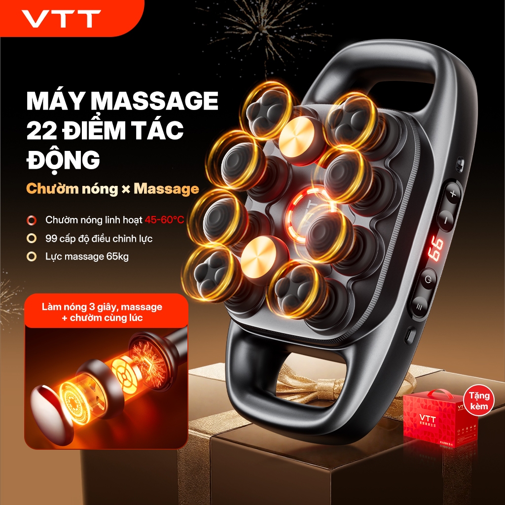 Máy massage nhiệt trị liệu VTT - 10 đầu (2 sưởi), pin 2600mAh+35W, 22 điểm, nóng 3s giảm mệt nhanh