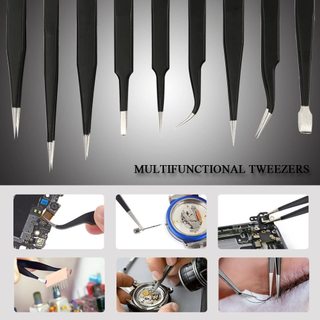 Bộ 9 Nhíp, Bộ Nhíp Inox Chống Tĩnh Điện Chính Xác 9 Trong 1 Cho Điện Thoại Phòng Thí Nghiệm Trang Sức Điện Tử
