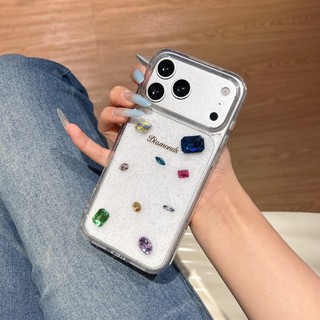 Vỏ điện thoại dính bột lấp lánh trong suốt màu kim cương nổi phù hợp cho iPhone 11 12 13 14 15 16 17 Pro Max bao gồm tất cả vỏ silicon chống rơi