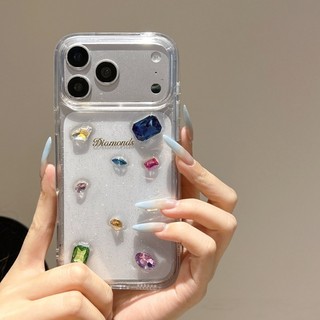 Vỏ điện thoại dính bột lấp lánh trong suốt màu kim cương nổi phù hợp cho iPhone 11 12 13 14 15 16 17 Pro Max bao gồm tất cả vỏ silicon chống rơi