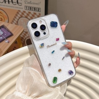 Vỏ điện thoại dính bột lấp lánh trong suốt màu kim cương nổi phù hợp cho iPhone 11 12 13 14 15 16 17 Pro Max bao gồm tất cả vỏ silicon chống rơi