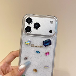 Vỏ điện thoại dính bột lấp lánh trong suốt màu kim cương nổi phù hợp cho iPhone 11 12 13 14 15 16 17 Pro Max bao gồm tất cả vỏ silicon chống rơi
