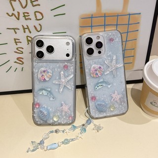 Ốp điện thoại keo thả vỏ ngôi sao dưới nước màu xanh ba chiều phù hợp cho iPhone 11 12 13 14 15 16 17 Pro Max trong suốt bao gồm tất cả vỏ chống rơi