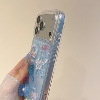 Ốp điện thoại keo thả vỏ ngôi sao dưới nước màu xanh ba chiều phù hợp cho iPhone 11 12 13 14 15 16 17 Pro Max trong suốt bao gồm tất cả vỏ chống rơi