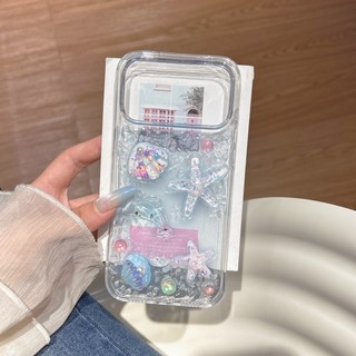 Ốp điện thoại keo thả vỏ ngôi sao dưới nước màu xanh ba chiều phù hợp cho iPhone 11 12 13 14 15 16 17 Pro Max trong suốt bao gồm tất cả vỏ chống rơi