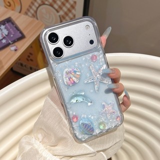 Ốp điện thoại keo thả vỏ ngôi sao dưới nước màu xanh ba chiều phù hợp cho iPhone 11 12 13 14 15 16 17 Pro Max trong suốt bao gồm tất cả vỏ chống rơi