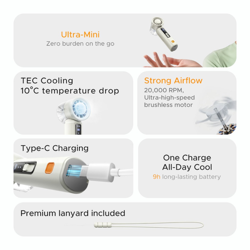 ORICO - Quạt cầm tay có thể sạc lại MiFan Quạt cầm tay cầm tay Mini Sạc USB Gió mạnh Kipas Meja Boleh Cas dành cho học sinh văn phòng (mFAN)