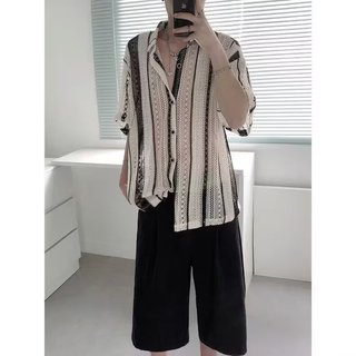 Goku Sẵn Sàng Mùa Hè Mỹ Họa Tiết Rỗng Áo Sơ Mi Tay Ngắn Nam Retro Dạo Phố Cặp Đôi Áo Sơ Mi Nửa Tay Thường Ngày