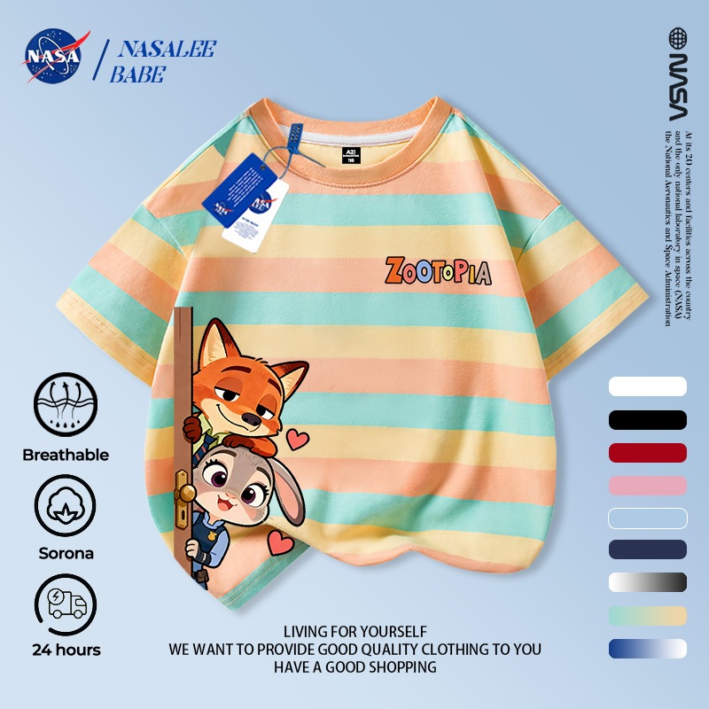 Áo thun NASA in hình thỏ và cáo, áo phông tay ngắn mùa hè thoáng mát cho bé trai bé gái, giao hàng trong 24 giờ.
