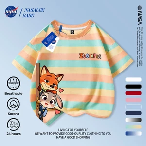 Áo thun NASA in hình thỏ và cáo, áo phông tay ngắn mùa hè thoáng mát cho bé trai bé gái, giao hàng trong 24 giờ.