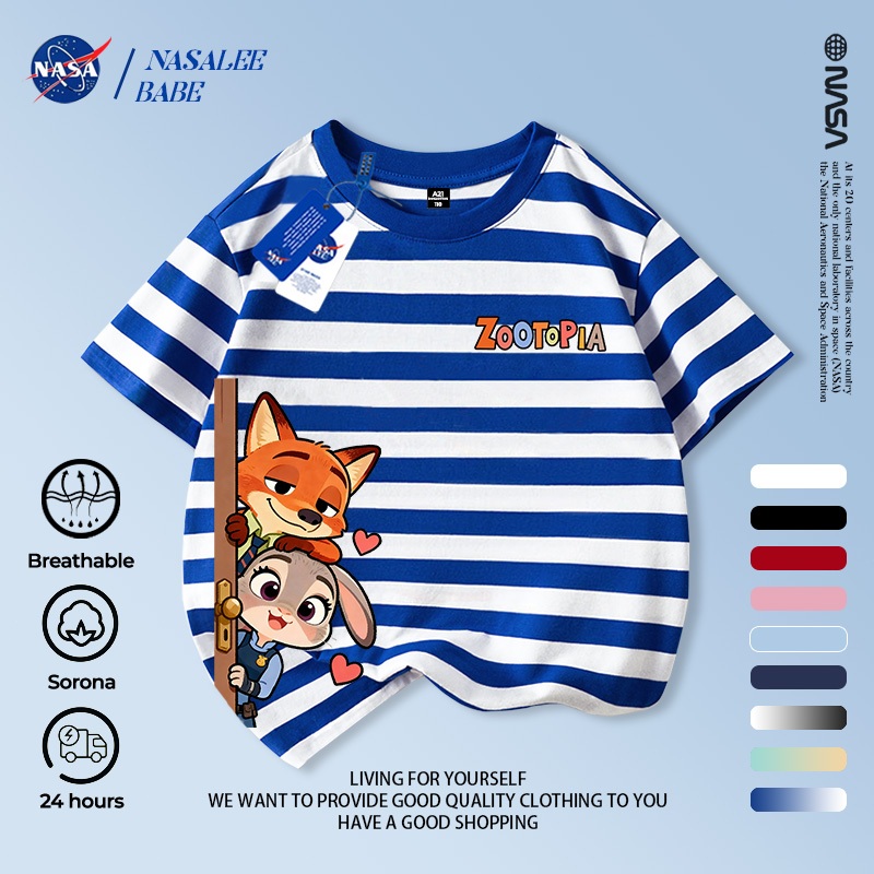 Áo thun NASA in hình thỏ và cáo, áo phông tay ngắn mùa hè thoáng mát cho bé trai bé gái, giao hàng trong 24 giờ.