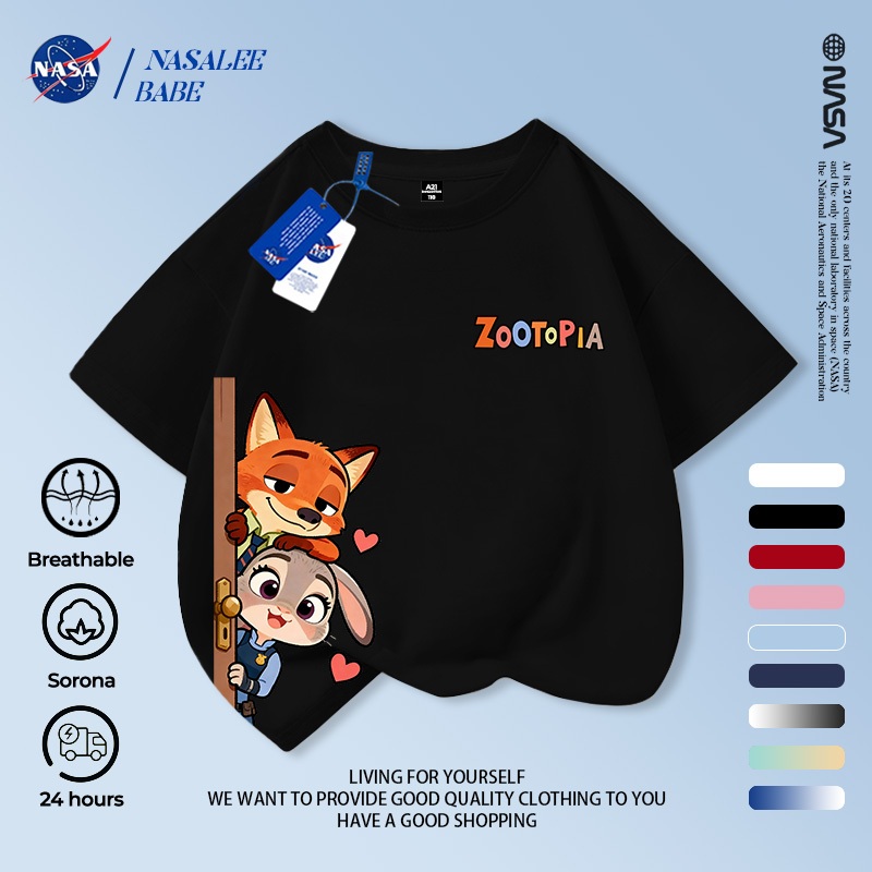 Áo thun NASA in hình thỏ và cáo, áo phông tay ngắn mùa hè thoáng mát cho bé trai bé gái, giao hàng trong 24 giờ.