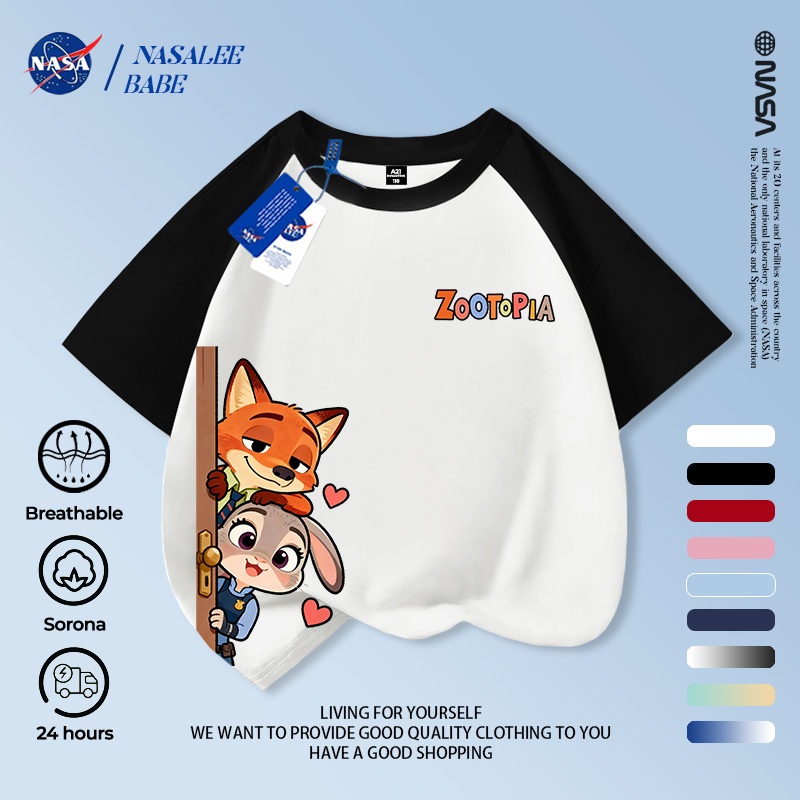 Áo thun NASA in hình thỏ và cáo, áo phông tay ngắn mùa hè thoáng mát cho bé trai bé gái, giao hàng trong 24 giờ.