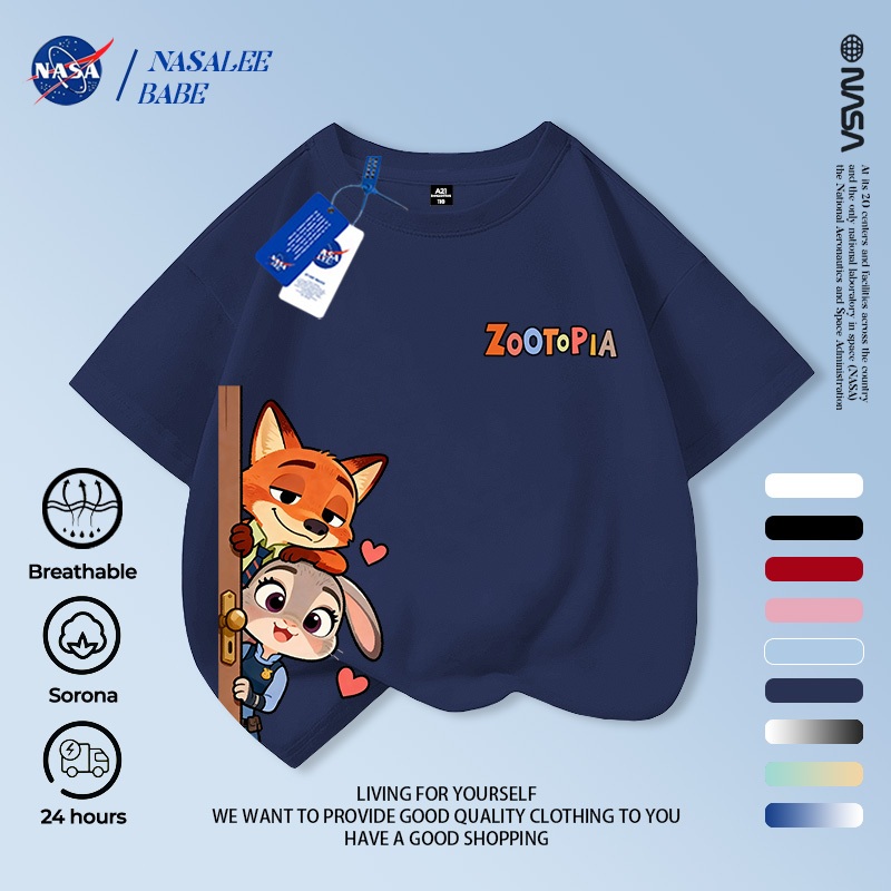 Áo thun NASA in hình thỏ và cáo, áo phông tay ngắn mùa hè thoáng mát cho bé trai bé gái, giao hàng trong 24 giờ.