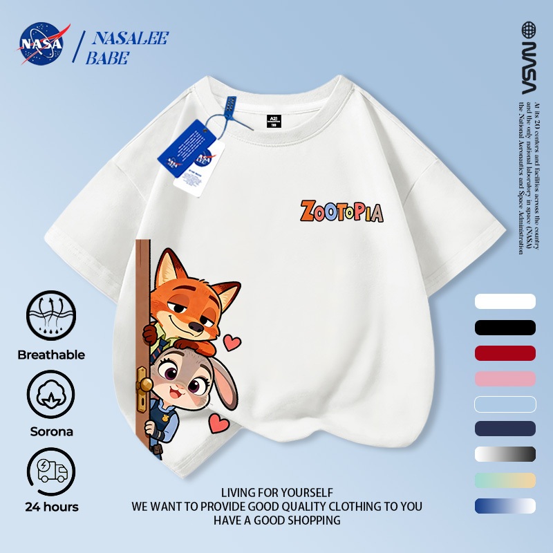 Áo thun NASA in hình thỏ và cáo, áo phông tay ngắn mùa hè thoáng mát cho bé trai bé gái, giao hàng trong 24 giờ.