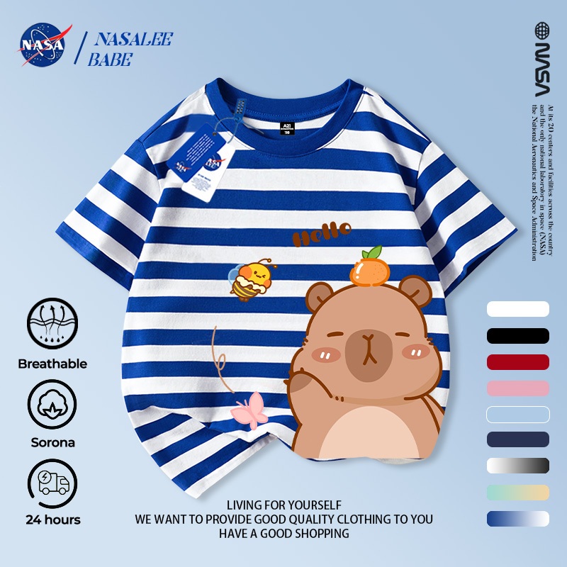 Áo thun NASA in hình Capybara, áo phông tay ngắn mùa hè thoáng mát cho bé trai và bé gái.