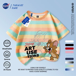 Áo thun NASA in hình Tom và Jerry, áo phông ngắn tay mùa hè thoáng mát cho trẻ em trai và gái.