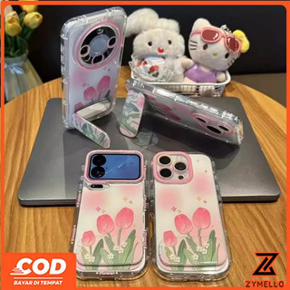 Thích hợp cho Honor X9D X6D X7C X9C 200 SMART Honor400 5G Honor500 5G Tranh sơn dầu Giá đỡ gương hoa tulip Vỏ điện thoại TPU chống sốc