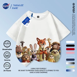 NASA áo thun in hình động vật điên cuồng, áo phông cotton ngắn tay mùa hè cho nam nữ trẻ em.