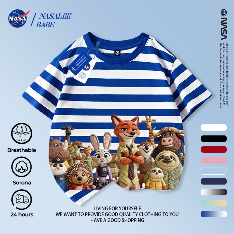 Áo thun tay ngắn in họa tiết Zootopia (Thành phố Động vật Cuồng nhiệt) x NASA chất liệu 100% cotton cho bé trai và bé gái mùa hè