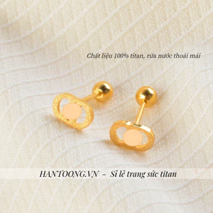 Bông tai titan không gỉ mạ vàng 24k phun cát lấp lánh thiết kế chữ cái thời trang đơn giản thanh lịch dành cho nữ
