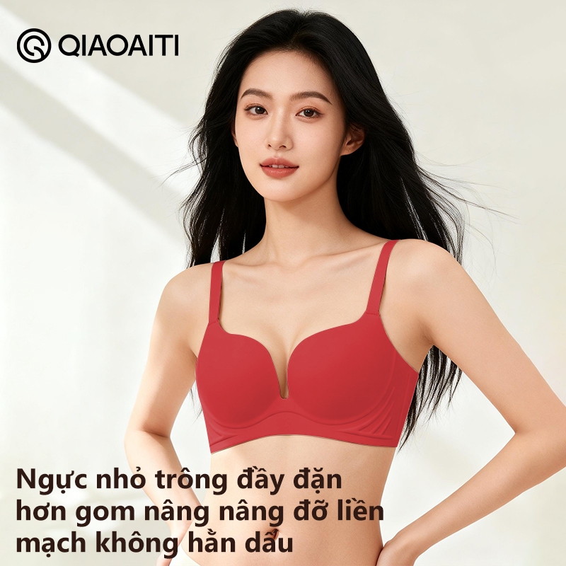 Qiaoaiti Áo ngực nữ không đường may thoải mái, ôm gọn ngực nhỏ tạo hiệu ứng nâng đỡ, không gọng, giúp định hình và chống chảy xệ.