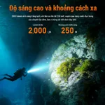 SUPERFIRE DL02 Đèn Lặn LED 20W Công Suất Lớn Tối Đa 2000 Lumen Chống Nước 100m An Toàn Cho Lặn Biển Sâu Hang Động và Ống Thở — ảnh 5
