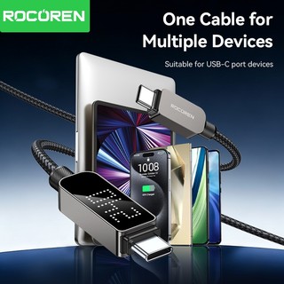 Rocoren 240W USB C Cáp PD 3.1 Dây Sạc Nhanh Có Màn Hình Thông Minh Cáp Hợp Kim Kẽm Cho iPhone 17 16 Pro MacBook Laptop