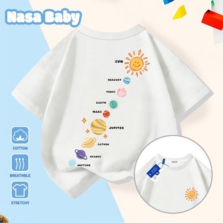 Áo thun tay ngắn cotton mùa hè NASA cho bé trai và bé gái, kiểu dáng thời trang và thoải mái.