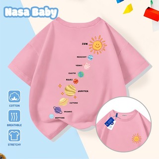 Áo thun tay ngắn cotton mùa hè NASA cho bé trai và bé gái, kiểu dáng thời trang và thoải mái.