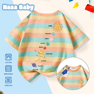 Áo thun tay ngắn cotton mùa hè NASA cho bé trai và bé gái, kiểu dáng thời trang và thoải mái.