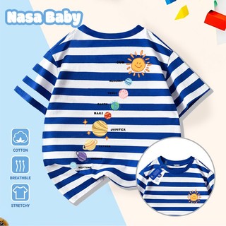 Áo thun tay ngắn cotton mùa hè NASA cho bé trai và bé gái, kiểu dáng thời trang và thoải mái.
