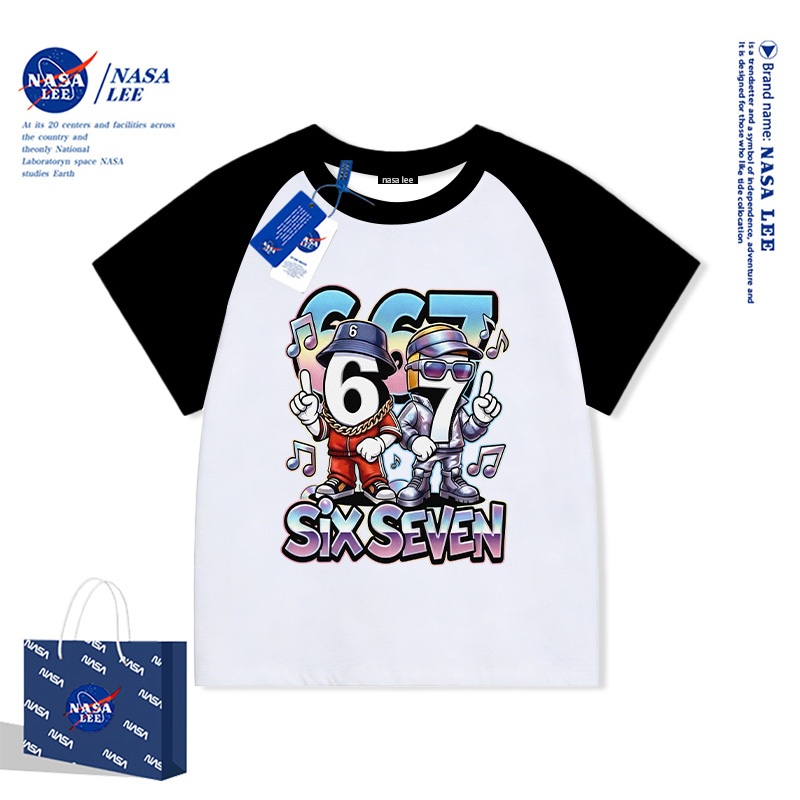 Áo Thun Ngắn Tay NASA Trẻ Em 2026 Mẫu Mới Hình Hoạt Hình 67 100% Cotton Cao Cấp