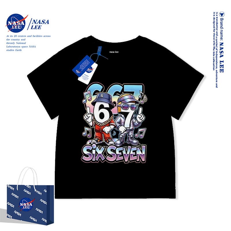 Áo Thun Ngắn Tay NASA Trẻ Em 2026 Mẫu Mới Hình Hoạt Hình 67 100% Cotton Cao Cấp