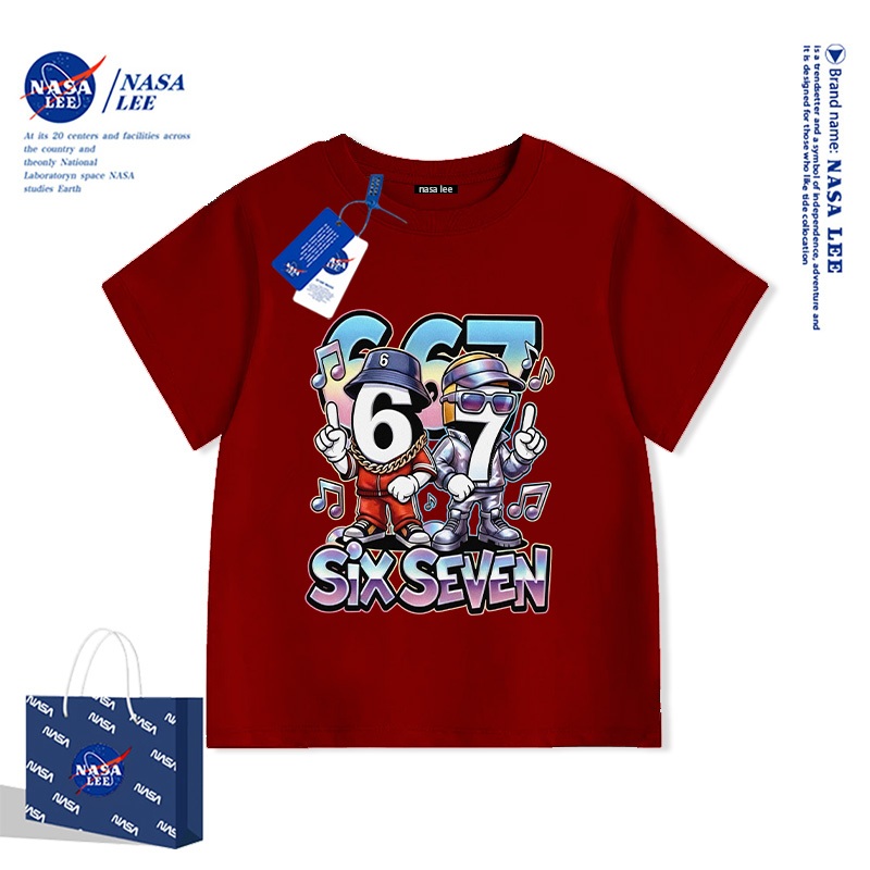 Áo Thun Ngắn Tay NASA Trẻ Em 2026 Mẫu Mới Hình Hoạt Hình 67 100% Cotton Cao Cấp