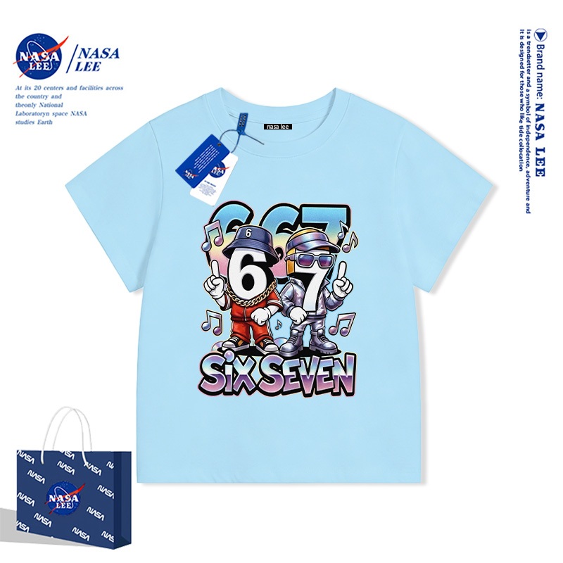 Áo Thun Ngắn Tay NASA Trẻ Em 2026 Mẫu Mới Hình Hoạt Hình 67 100% Cotton Cao Cấp