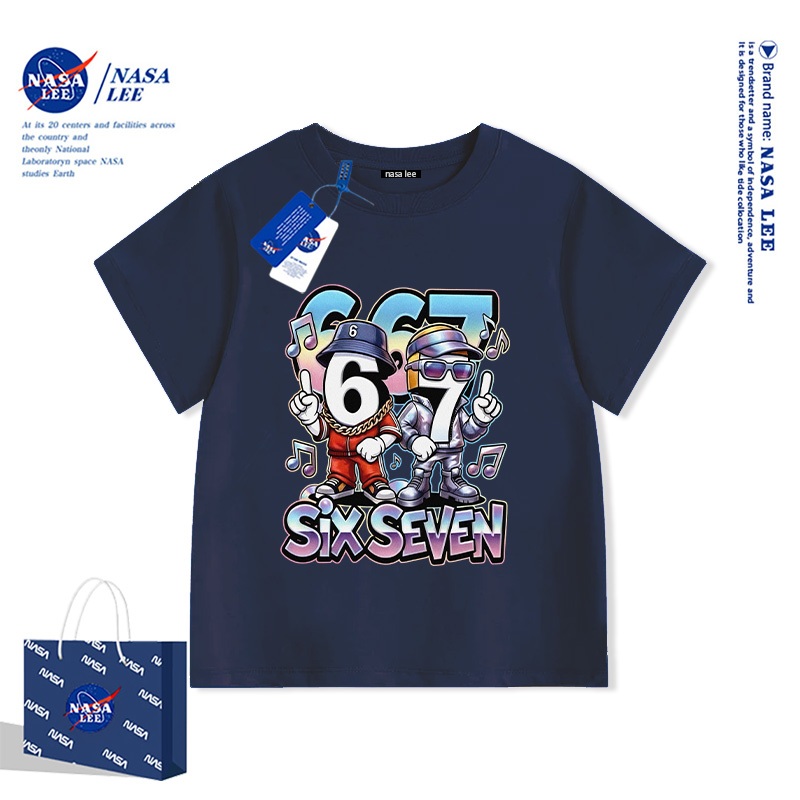 Áo Thun Ngắn Tay NASA Trẻ Em 2026 Mẫu Mới Hình Hoạt Hình 67 100% Cotton Cao Cấp