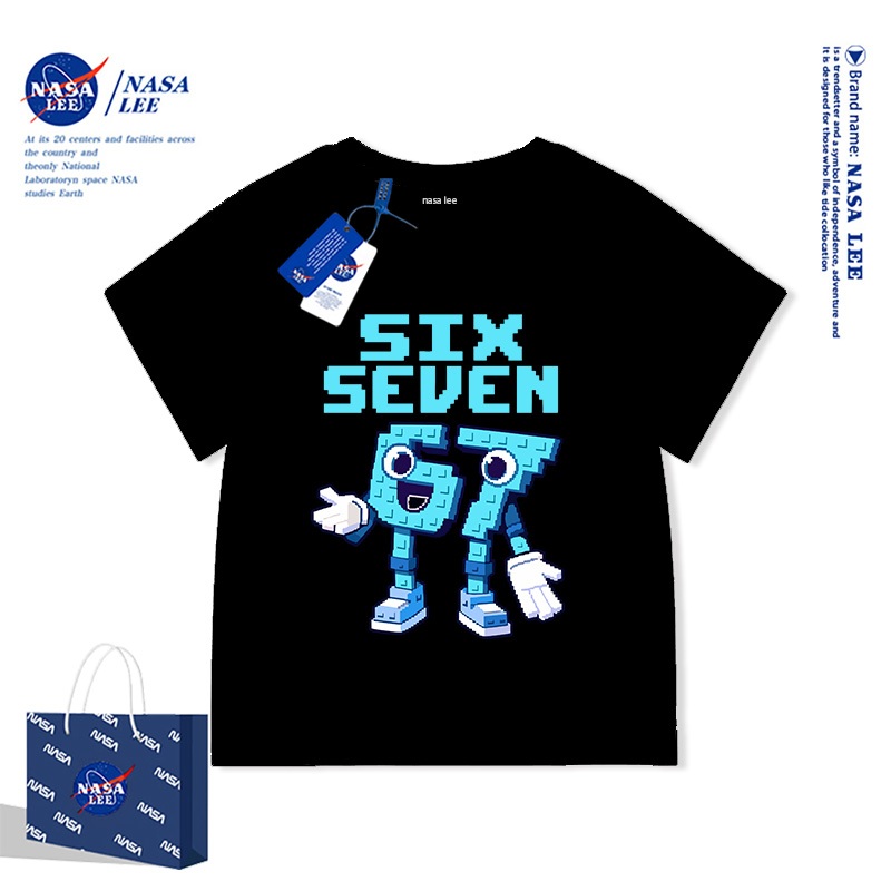 Áo Thun Ngắn Tay NASA Trẻ Em Hình Hoạt Hình 67 100% Cotton Áo Phông Unisex Cho Bé Trai & Bé Gái