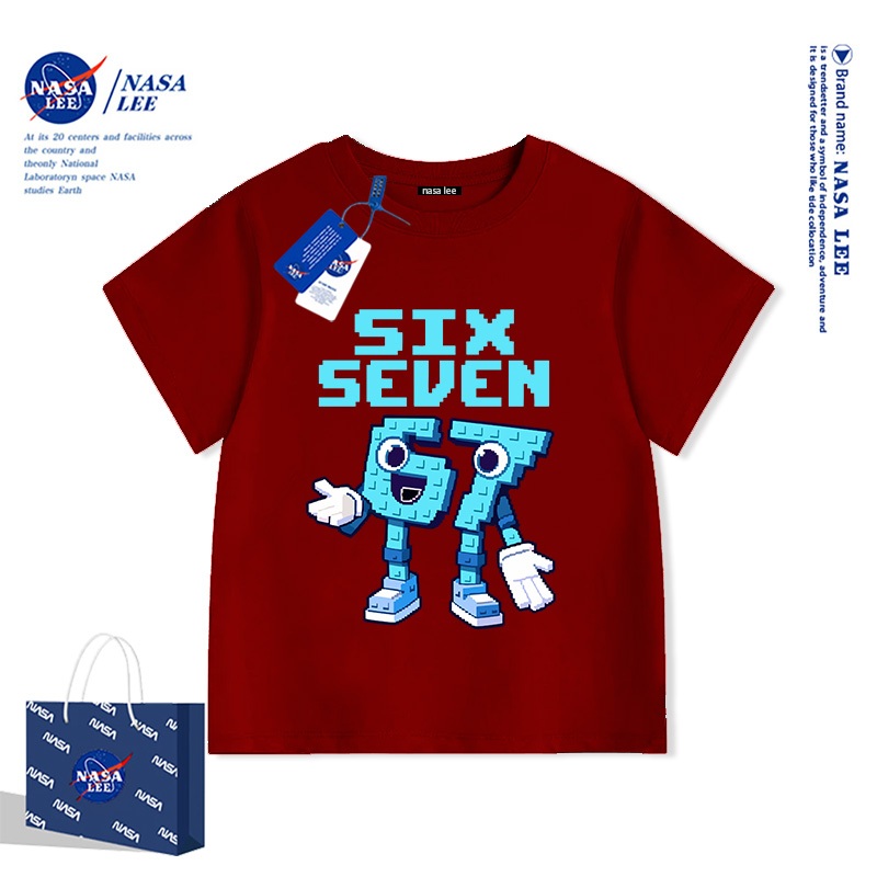 Áo Thun Ngắn Tay NASA Trẻ Em Hình Hoạt Hình 67 100% Cotton Áo Phông Unisex Cho Bé Trai & Bé Gái