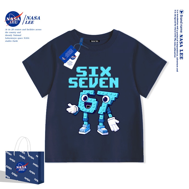 Áo Thun Ngắn Tay NASA Trẻ Em Hình Hoạt Hình 67 100% Cotton Áo Phông Unisex Cho Bé Trai & Bé Gái