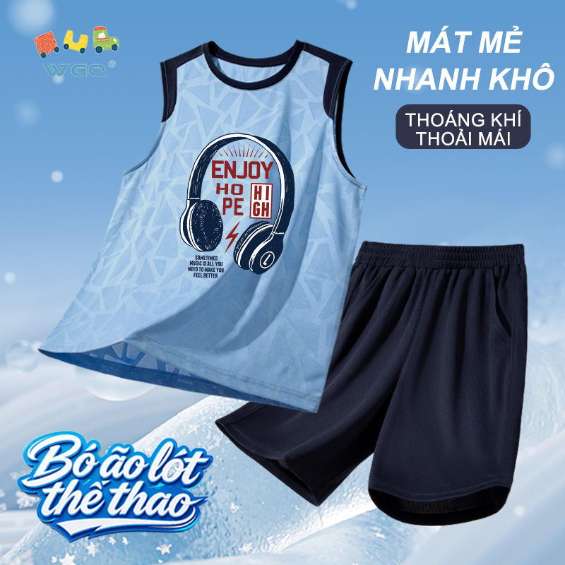 W.G.Q Bộ đồ bé trai，Bộ đồ hai mảnh thể thao có in tai nghe，Vải khô nhanh，thoáng khí nhẹ，thoải mái mát mẻ，thích hợp để mặc thời tiết nóng