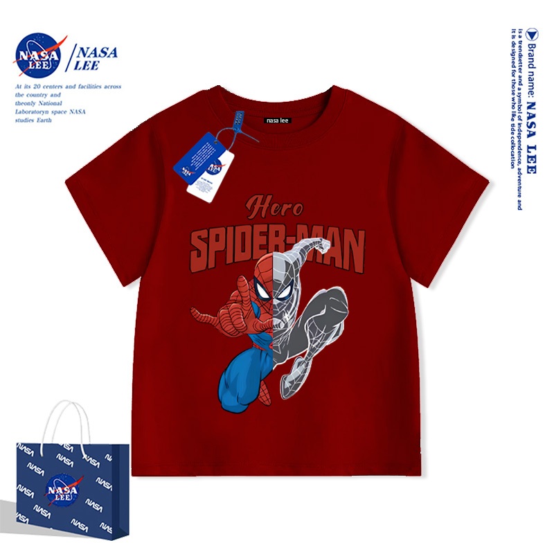 Áo Thun Ngắn Tay NASA Spider-Man Cho Bé Trai Chất Liệu Cotton
