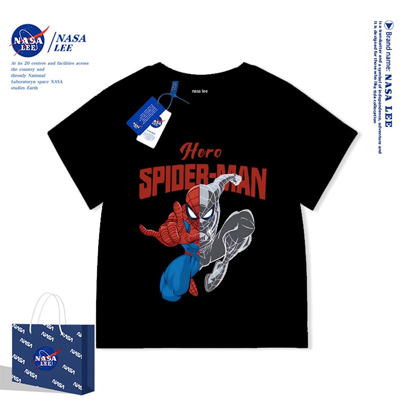 Áo Thun Ngắn Tay NASA Spider-Man Cho Bé Trai Chất Liệu Cotton