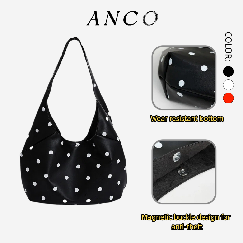 ANCO túi xách nữ Túi Tote Dung Tích Lớn Chấm Bi Phiên Bản Hàn Quốc Giá Trị Cao Thời Trang Retro Đơn Giản Phù Hợp Với Tất Cả Trận Đấu Túi Đeo Vai Niche