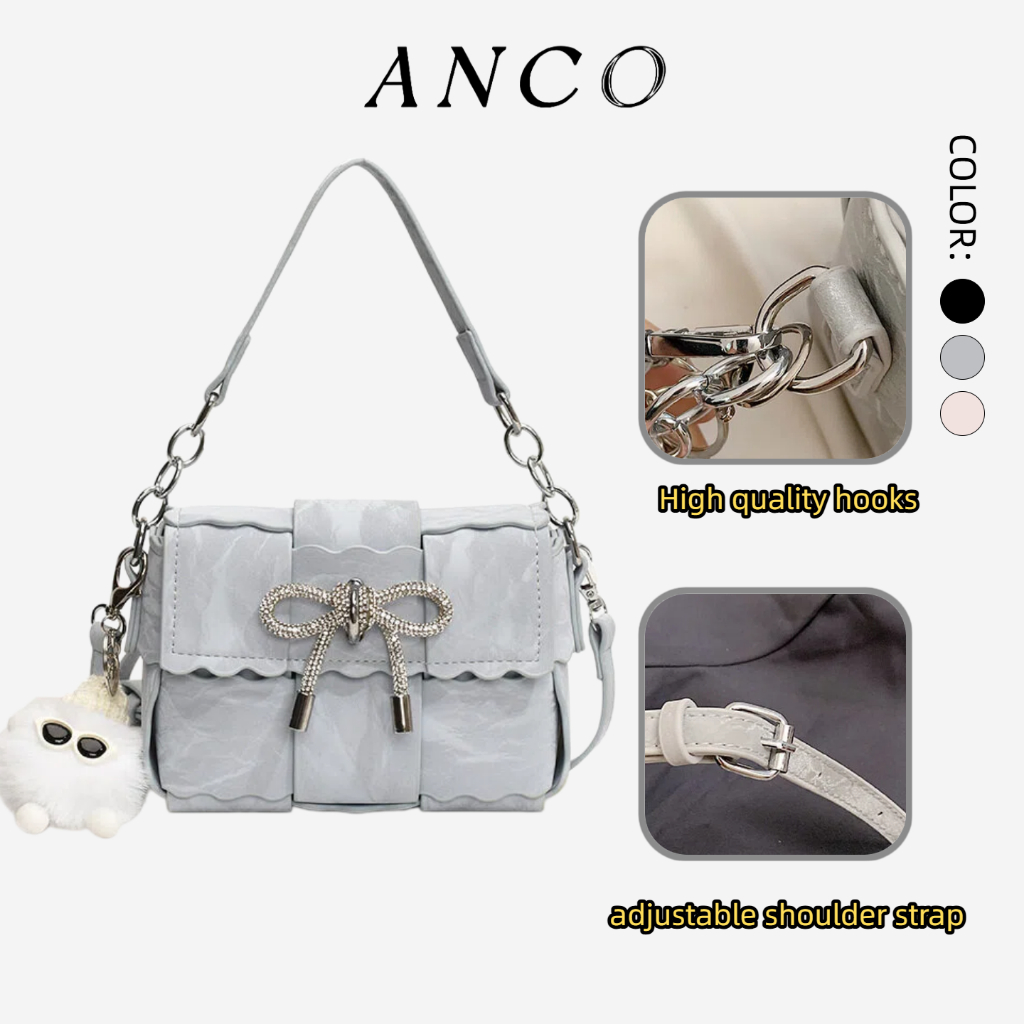 ANCO Túi xách nữ Túi vuông nhỏ nơ dệt tay Túi đeo vai đeo tay phù hợp