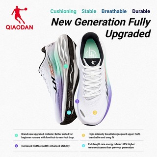 Qiaodan LH600 2.0 Nam Chạy Bộ Đế Dày Đệm Rộng Dài Ổn Định Chạy Bộ Thoáng Khí QXB023263229R