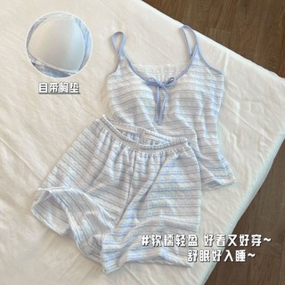 Đai buộc bướm bộ quần ngắn sọc cho đồ ngủ nữ