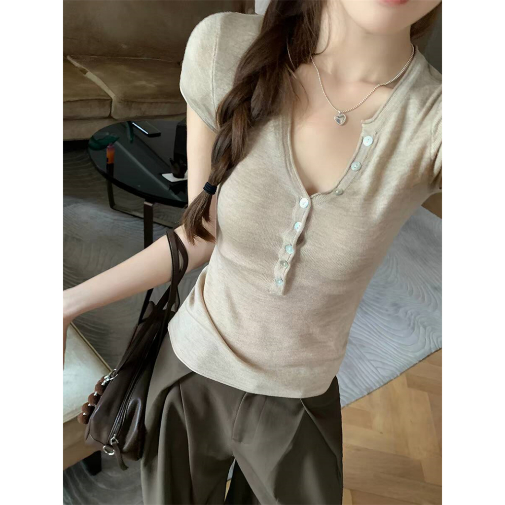 Áo nữ mới mùa hè Quần dệt kim ngắn tay đơn giản đơn giản 260411