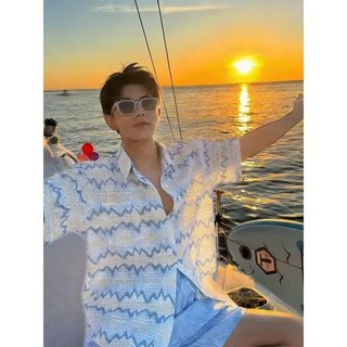 Mùa Hè Niche Phong Cách Ngày Lễ In Đầy Đủ Màu Sắc Tương Phản Thường Ngày Lễ Áo Sơ Mi Nam Phù Hợp Với Áo Sơ Mi Hợp Thời Trang Đẹp Trai Đảo Áo Khoác
